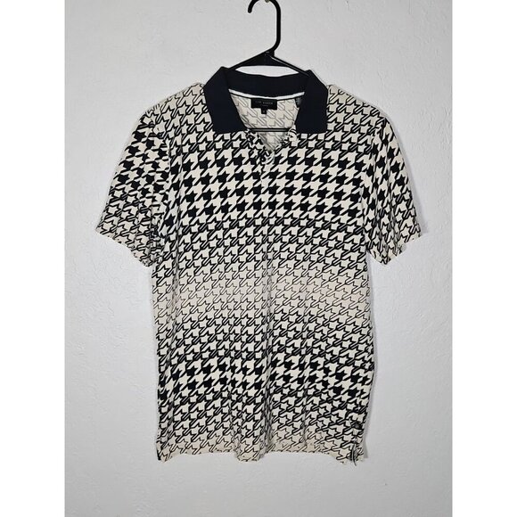 Ted Baker Gaelic Cotton Gradient Houndstooth Print Regular Fit Polo Shirt Size 2 - Picture 2 of 7